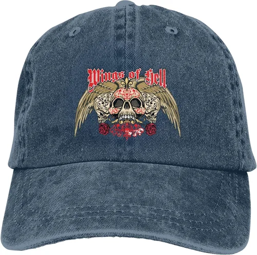Miniatura 9 de Cowboy Hat Trendy Hats for Man and Women Djustable Four Season Outdoor Baseball Cap of Hell Skull with Angel Navy Blue