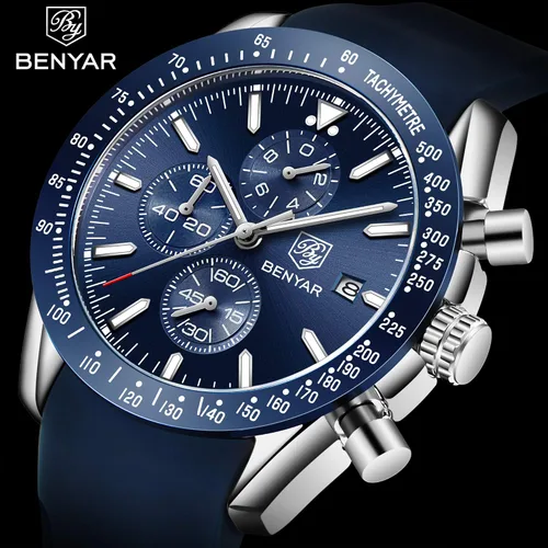 Miniatura 2 de BENAYR - Relojes de pulsera para hombre, cronógrafo, analógico, de cuarzo, impermeables, con correa de goma, relojes de pulsera de negocios