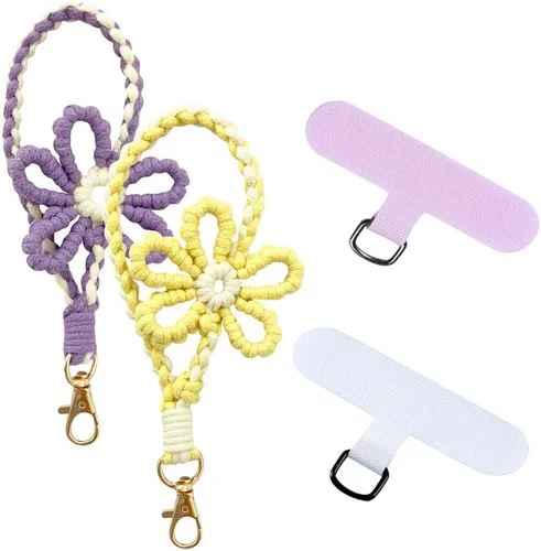Miniatura 6 de VIOKKO Correa de muñeca de macramé bohemio para teléfono, cordón para teléfono celular con lengüeta de sujeción, pulsera con soporte para correa