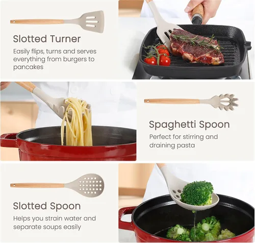 Miniatura 7 de NCUE - Juego de 26 utensilios de cocina de silicona con soporte, juego de utensilios de cocina sin BPA para cocinar, espátulas de silicona