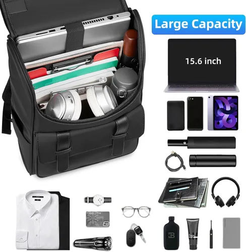 Miniatura 4 de Mochila vintage para laptop para hombres y mujeres, mochila de viaje de 15.6 pulgadas, mochilas impermeables de negocios y universidades, mochilas