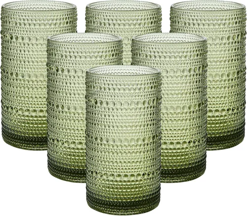 Miniatura 11 de Juego de 6 vasos de vidrio vintage grandes con nudos de 16 onzas / 473.18 ml, vasos transparentes de alta copa, vasos de agua de cocina, para Juego