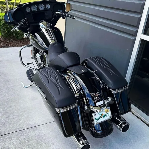 Miniatura 7 de 1993-2013 Premium Flame Saddlebag Tapas Tapas para Harley Davidson Negro