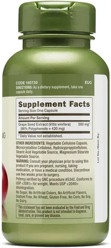 Miniatura 2 de GNC Herbal Plus Extracto de semilla de uva suplemento de 500 mg, extra fuerte, vegetariano, 60 porciones