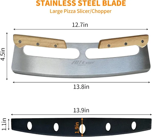Miniatura 2 de ALLTOP Cortador de Pizza Basculante, Cuchillo de Hoja de Acero Inoxidable con Doble Mango de Madera y Cubierta de Plástico, Rebanadora/Picadora