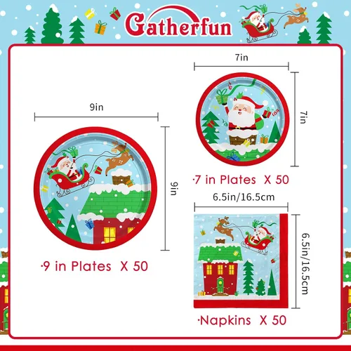 Miniatura 2 de Suministros de fiesta de Navidad Lamparty - Platos y servilletas desechables de papel con temática de Santa de Navidad - Perfectas decoraciones