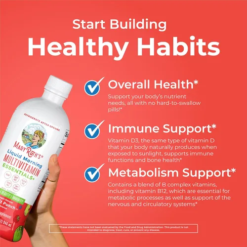 Miniatura 5 de MaryRuth Organics Liquid Morning Multivitamin Essentials+ Vitamina A C D E B6 B12 Biotina Zinc, para hombre y mujer, multivitamínico, apoyo