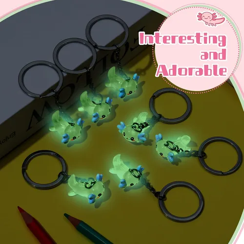 Miniatura 4 de Henoyso 12 llaveros luminosos de ajolote que brillan en la oscuridad 3D de dibujos animados de ajolote llavero de cumpleaños regalos de fiesta