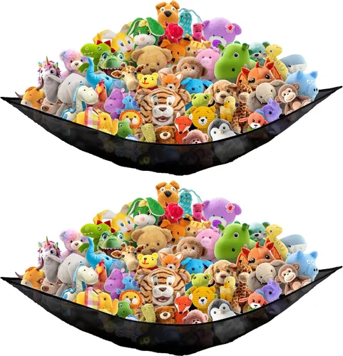 Miniatura 8 de Simple Houseware Paquete de 2 Redes Hamaca para Animales de Peluche, Almacenamiento de Pared en Esquina para Habitación de Niños, Negro