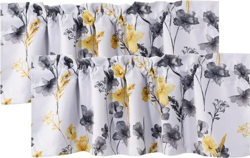 Miniatura 34 de H.VERSAILTEX Cenefas de cortina 100% opacas para ventanas de cocina, juego de 2 paneles de Cattleya con estampado floral Leah con aislamiento