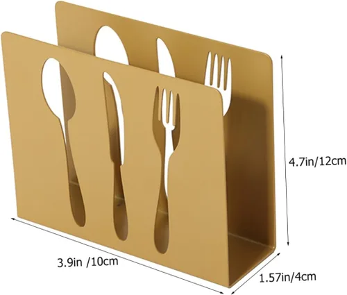Miniatura 2 de HOMSFOU Metal Square Napkin Holder Upright Napkin Stand with Cutlery Design for Restaurant and Home Table Use