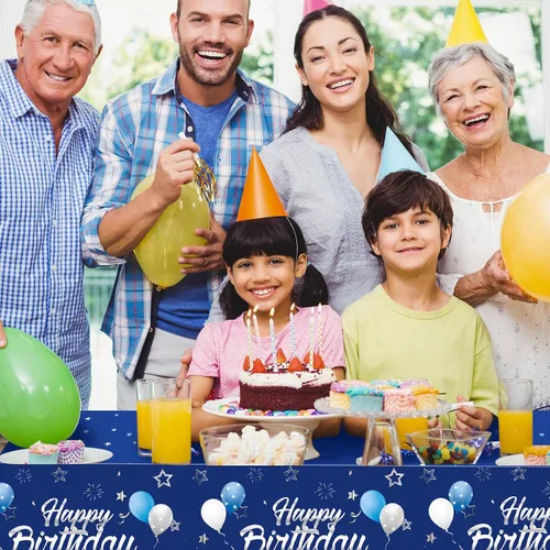 Miniatura 3 de Tegeme Suministros de Fiesta Azul Marino Manteles de Feliz Cumpleaños con Estrellas Confeti Estrellado Cubiertas de Mesa para Niños Niñas Baby Azul