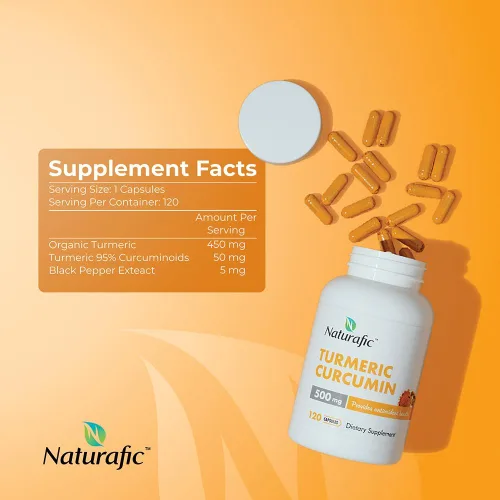 Miniatura 4 de Curcumina de cúrcuma con cápsulas de piperina, 500 mg por cápsula, 120 unidades, suplemento con pimienta negra para una mayor absorción, sin OMG