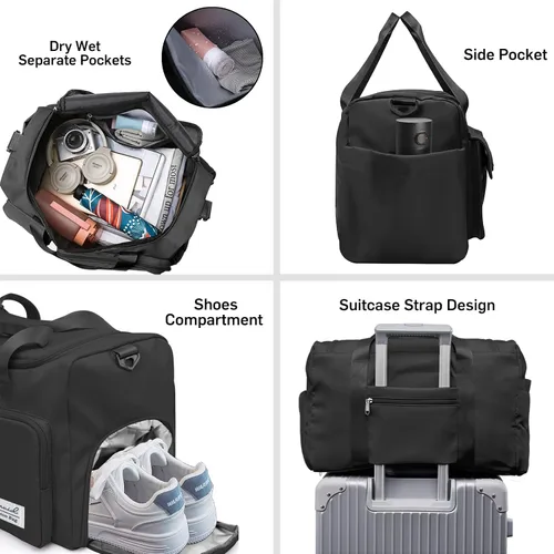 Miniatura 4 de Bolsa de deporte para gimnasio con compartimento para zapatos y bolsillo separado seco y húmedo para hombres y mujeres, bolso de entrenamiento