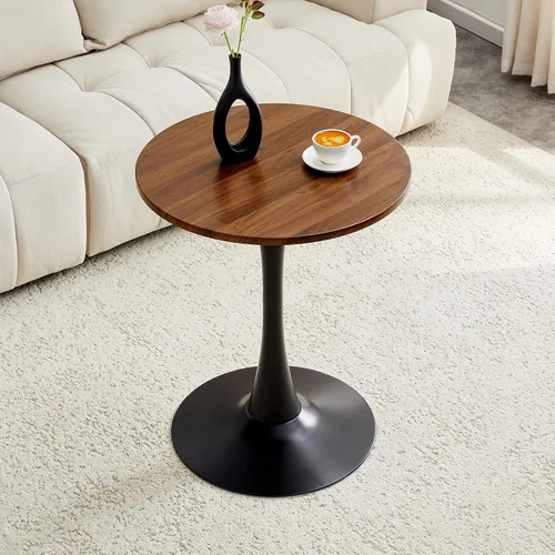 Miniatura 16 de Mesa de comedor redonda de madera para espacios pequeños, mesas de tulipanes de 24 pulgadas con base de pedestal de metal, mesa de bistró para 2