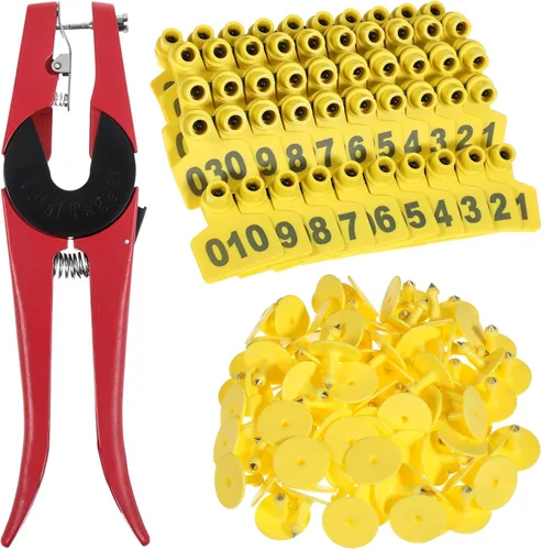 Etiquetas de oreja de ganado numeradas 001-100 con alicates, etiqueta de oreja de animales de plástico para vacas, cabras, ovejas, cerdos,