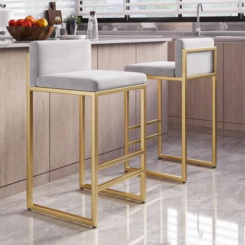 Miniatura 4 de GIZNXBA Taburetes de bar sin brazos de 25.6 pulgadas para encimera de cocina con respaldo, taburetes de bar tapizados modernos de terciopelo, /blanco