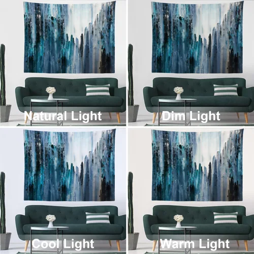 Miniatura 8 de Batmerry Tapiz azul y blanco, tapiz abstracto de pintura azul, negro, gris y blanco, para sala de estar, dormitorio, pared, decorativo, 51.2 x 59.1