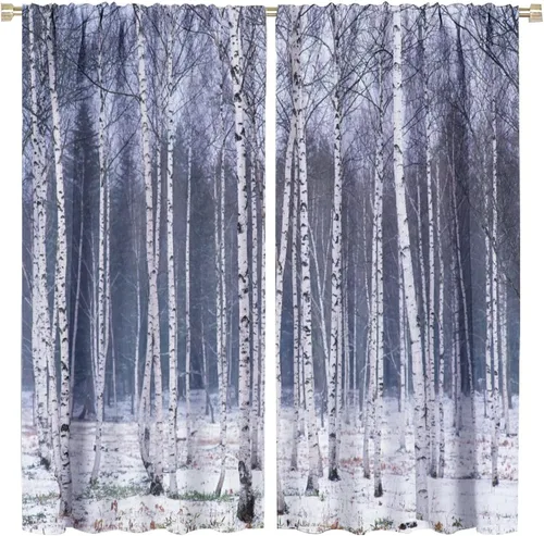 Miniatura 35 de Cortinas de abedul para sala de estar, niebla matutina en otoño, decoración del hogar, 42 x 45 pulgadas de largo