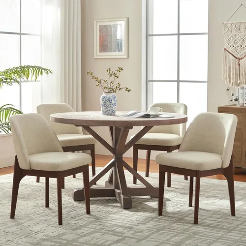 Miniatura 25 de VKNOW Juego de 2 sillas de comedor modernas, sillas de cocina de piel sintética con patas de madera, sillas laterales tapizadas para cocina, Beige