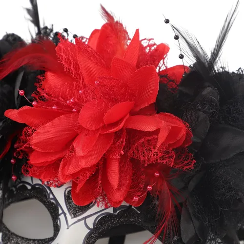 Miniatura 5 de GREUS Máscara de calavera de azúcar para mujer, máscara del Día de los Muertos mexicano, máscaras de flores para disfraz de Halloween, fiesta