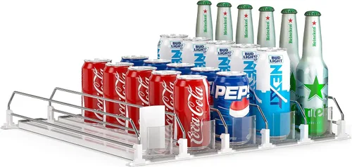 Dispensador de latas de soda para refrigerador, organizador de bebidas autoempujante para nevera, organización de refrigerador de ancho ajustable,