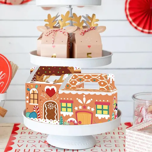 Miniatura 7 de Paquete de 24 cajas de regalo de fiesta de Navidad, 3D de pan de jengibre con impresión de Navidad para la casa, cajas de regalo para Navidad