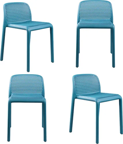 CozyBlock Punch - Silla de comedor apilable perforada para interior y exterior, juego de 4 (azul turquesa)