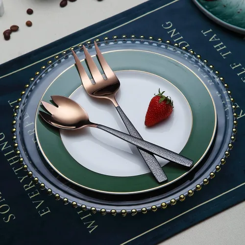 Miniatura 4 de Juego de servir de metal con cabeza de cobre brillante, 10 piezas, incluye servidor para pasteles, cuchara y tenedor de ensalada, cucharón