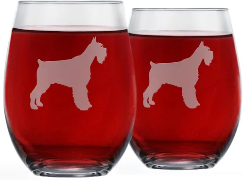 Miniatura 14 de Copas de vino sin tallo (juego de 2) de perros de raza Regalos para amantes de perros Silueta de 2 caras grabada a mano con nombre de la raza