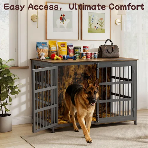 Miniatura 7 de Mueble Jaula para Perros de 46'' Jaula para Perros de Raza Grande Jaulas para Perros de Interior Jaulas para Perros de Madera Mesa Auxiliar Jaula