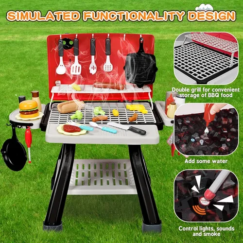 Miniatura 2 de Juguetes de Cocina de Juego para Niños, Parrilla BBQ de Cocina para Niños con Humo, Sonido y Luz, Juguetes de Comida de Juego Conjunto de Cocina