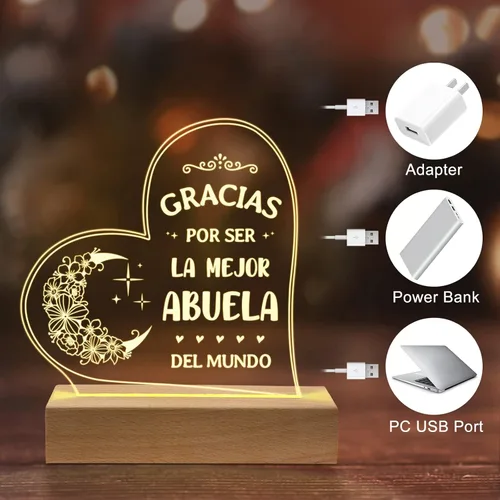 Miniatura 4 de GiltGlimmer Regalos de Abuela, regalos de cumpleaños para abuela en español, regalos para Abuela con luz nocturna acrílica grabada, regalos