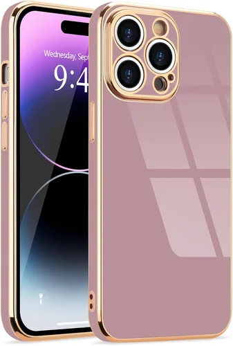 Miniatura 108 de Lafunda Diseñada para iPhone 13 Pro, fundas lujosas con chapado lindo para mujeres y niñas, elegante borde dorado, a prueba de golpes, TPU con funda