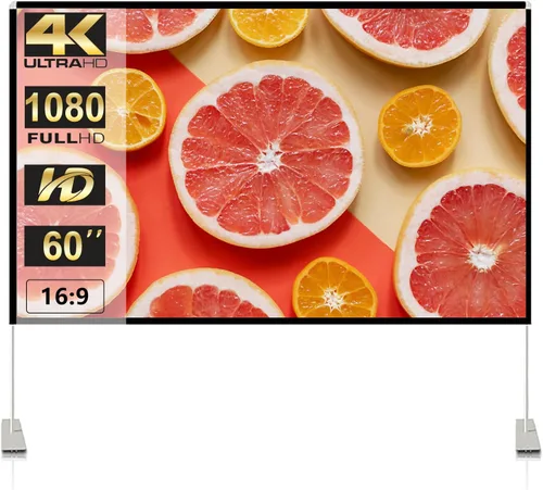 Miniatura 9 de SKERELL Pantalla de proyector con soporte, pantalla de proyección portátil de 120 pulgadas, 16:9 4K HD, proyecciones delanteras y traseras, pantalla
