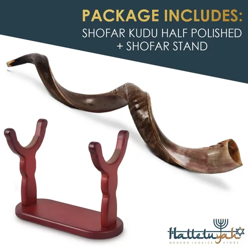 Miniatura 4 de Shofar de cuerno Kudu de 35"-39" de Israel con soporte decorado por HalelluYAH