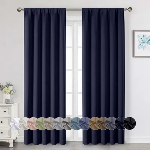 Miniatura 74 de Cortinas opacas para dormitorio, sala de estar, juego de 2 paneles de 54 pulgadas de largo, cortinas de oscurecimiento de habitación con aislamiento