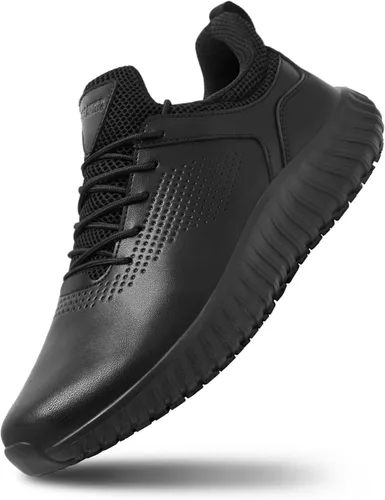 SHULOOK Men's Non Slip Work Shoes Lace Up Slip Resistant Sneakers Waterproof Food Service Kitchen Chef Restaurant Slip On Walking Shoes Lightweight