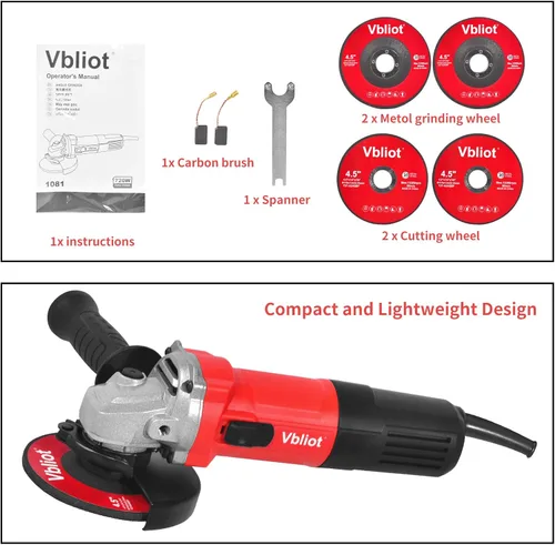 Miniatura 3 de 710W Amoladora Angular Eléctrica de 6A, 4-1/2 Pulgadas con Protección Rotacional de 360 Grados, 11000RPM, Herramienta de Potencia para Cortar y 710w