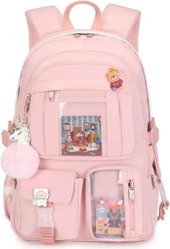Mochila para niñas con accesorios, mochila para laptop y libros de 16 pulgadas, bolsa escolar kawaii, mochila para universidad, viaje y día a día