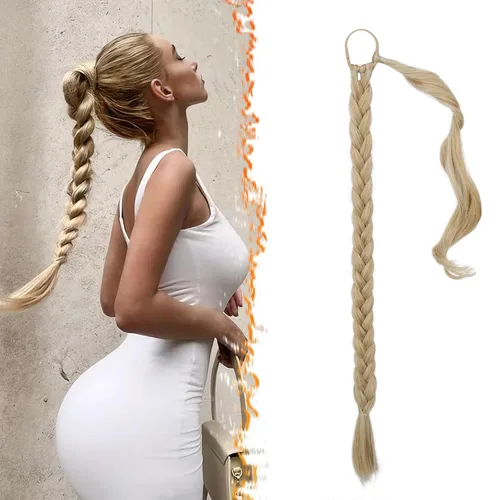 Miniatura 75 de Barsdar Extensión de 26 Pulgadas de Cola de Caballo Trenzada Larga con Banda Elástica - Extensiones de Cabello en Cola de Caballo Recta y Elegante