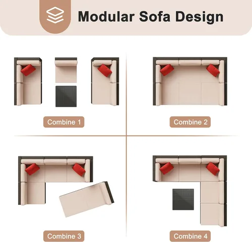 Miniatura 2 de Shintenchi Juego de muebles de patio de 6 piezas para exteriores para todo tipo de clima, juego de sofá seccional de ratán de polietileno, juego