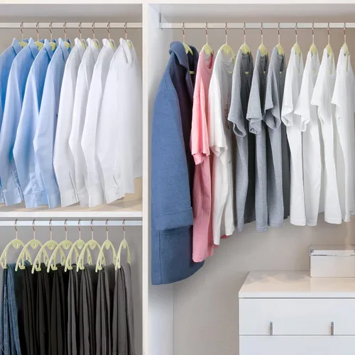 Miniatura 8 de Paquete de 50 perchas de terciopelo: perchas de fieltro resistentes para camisas, suéteres, sin protuberancias de hombro, antideslizantes, delgadas