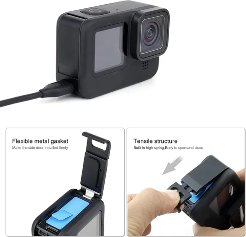 Miniatura 5 de GEPULY Carcasa de esqueleto con protección lateral abierta con USB de aluminio Pass Through Cubierta de puerta lateral para GoPro Hero 9 10 11 12 13