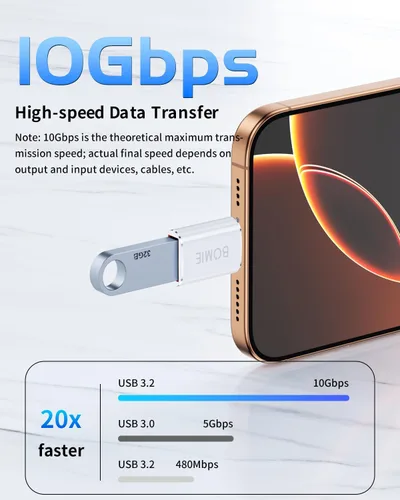 Miniatura 3 de BOMIE Paquete de 2 adaptadores USB C a USB, transferencia de datos de 100 W, carga rápida de 100 W, adaptador OTG tipo C macho a USB 3.2 hembra