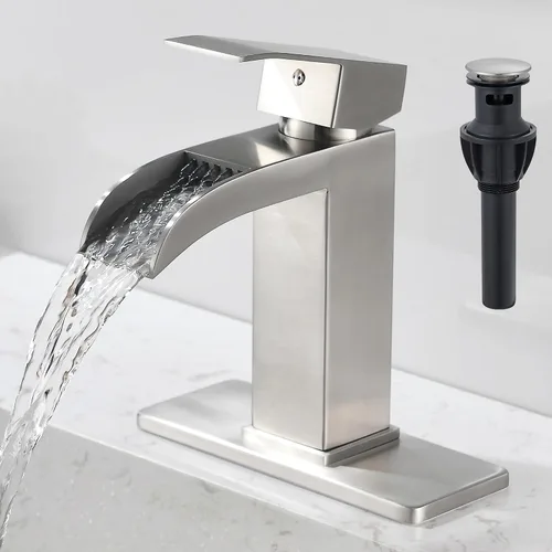 Miniatura 9 de Grifo de baño cascada negro – Grifo de lavabo de baño de una sola manija negro mate de 1 o 3 agujeros Grifo de tocador sólido de un solo orificio