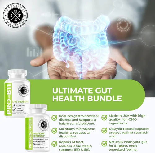 Miniatura 3 de Intestinal Fortitude Paquete de suplemento prebiótico y probiótico, 30 cápsulas para la salud intestinal y el apoyo digestivo, promueve