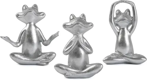 Miniatura 8 de Suoedd Juego de 3 figuras de rana negra para decoración de yoga, estatuas de yoga de rana para sala de estar moderna, mesa, oficina, estantería