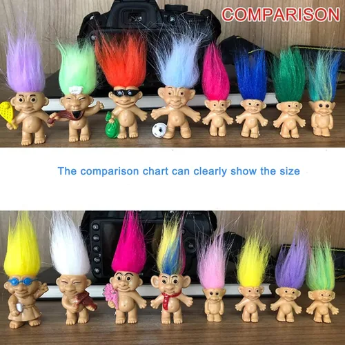 Miniatura 4 de Mini Muñecos Troll, Mini Figuras de Acción de Muñecos Troll Vintage de PVC, Toppers para Pasteles, Cromáticos, Adorables Pequeñitos Lindos