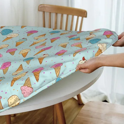 Miniatura 3 de Delerain Mantel redondo ajustable de helado, mantel redondo impermeable con borde elástico, lavable, para interiores y exteriores, se adapta a mesas